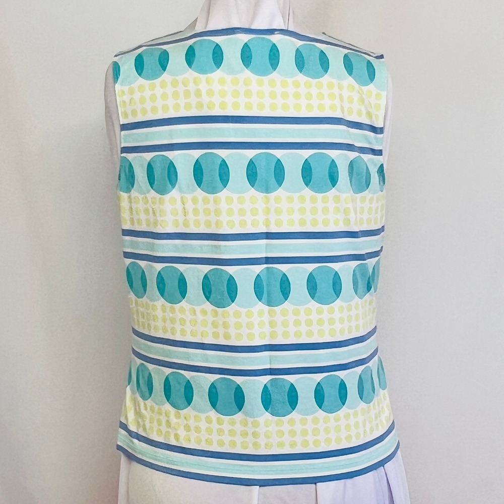 Talbots Womens XL Blue Turquoise Lime Green Geometric Polka Dot Sleeveless Top - Picture 2 of 4